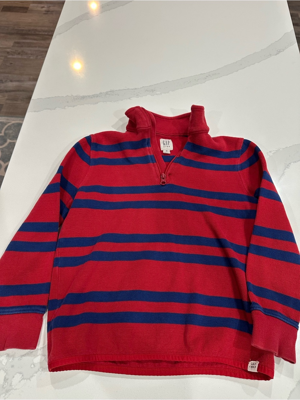 GAP Kids Red and Navy Striped Half-Zip Sweater